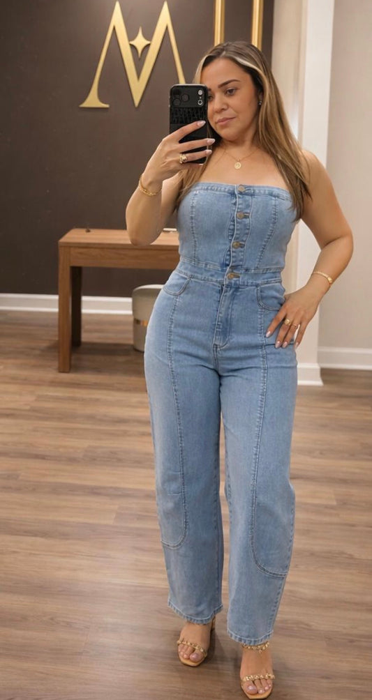 Denim one suit shoulder off