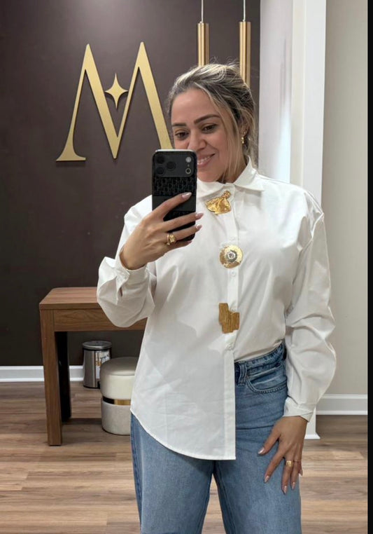 White Elegant T shirt Gold accents